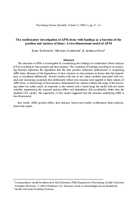 (PDF) The confirmatory investigation of APM items with loadings as a ...