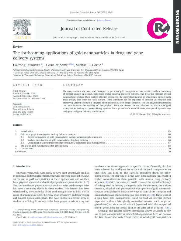 (PDF) The forthcoming applications of gold nanoparticles in drug and ...