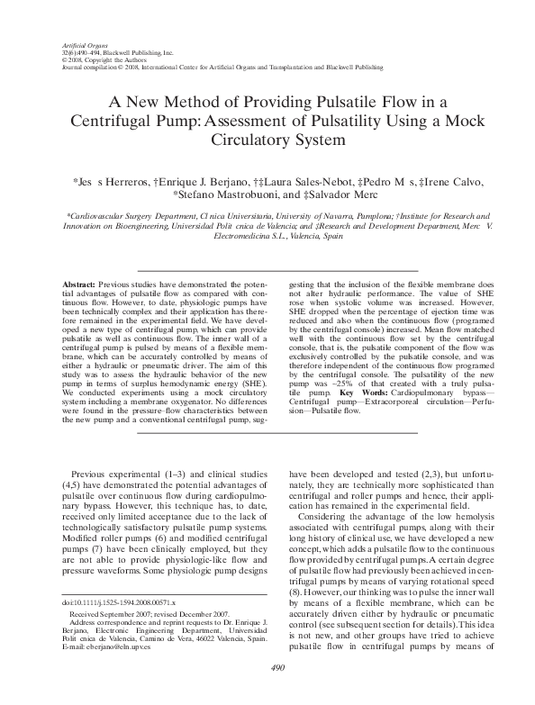(PDF) A New Method of Providing Pulsatile Flow in a Centrifugal Pump ...