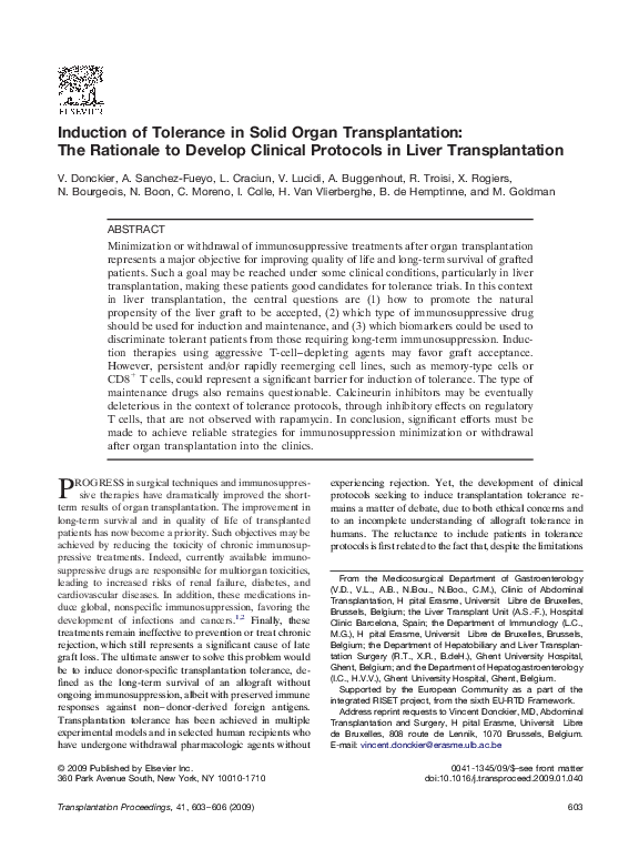 (PDF) Induction of Tolerance in Solid Organ Transplantation: The ...