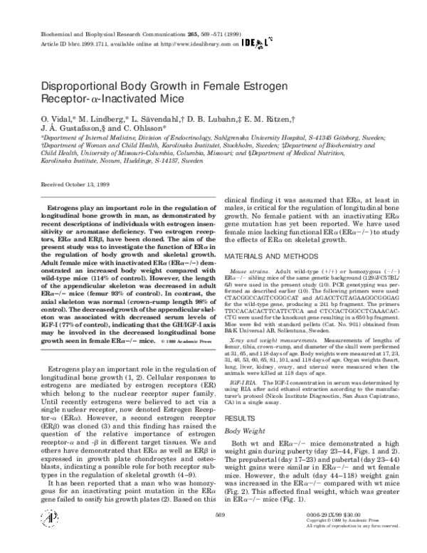 (PDF) Disproportional Body Growth in Female Estrogen Receptor-α ...