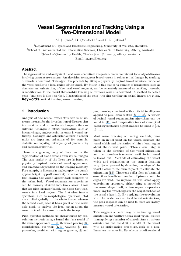(PDF) Vessel Segmentation and Tracking Using a Two-Dimensional Model