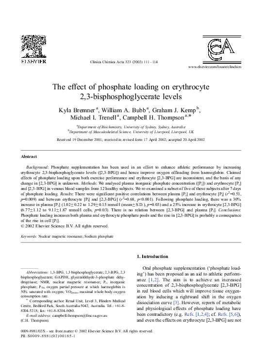 (PDF) The effect of phosphate loading on erythrocyte 2,3 ...