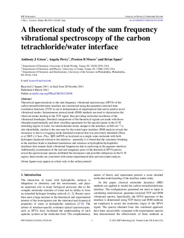 (PDF) A theoretical study of the sum frequency vibrational spectroscopy ...