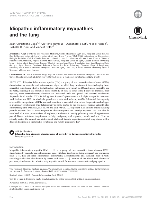 (PDF) Idiopathic inflammatory myopathies and the lung