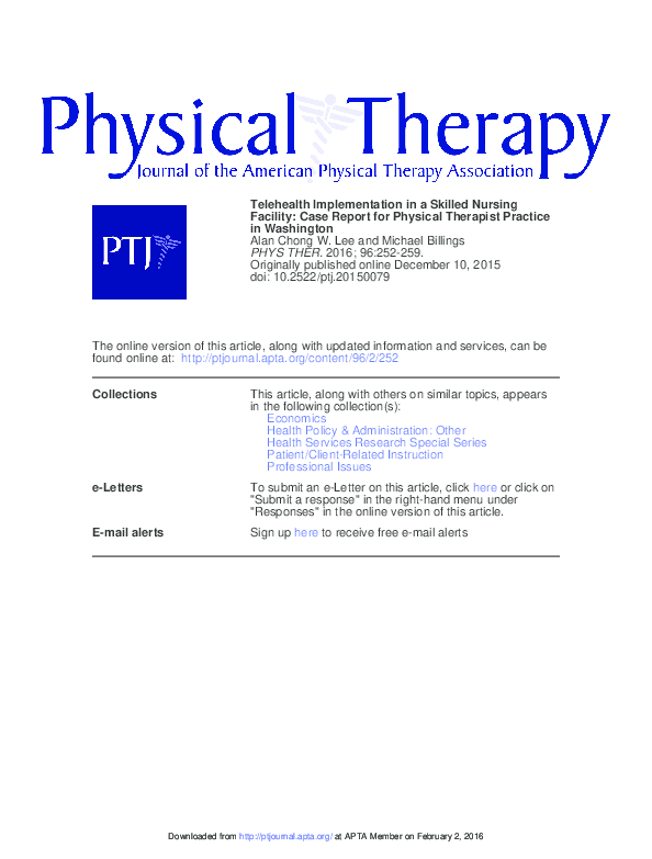 (PDF) Facility Case Report for Physical Therapist Practice Telehealth Implementation in a