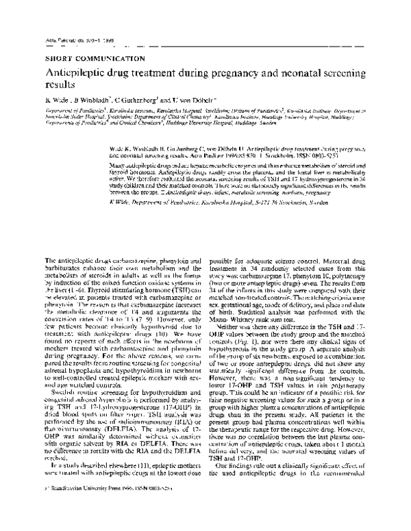 (PDF) Antiepileptic drug treatment during pregnancy and neonatal ...