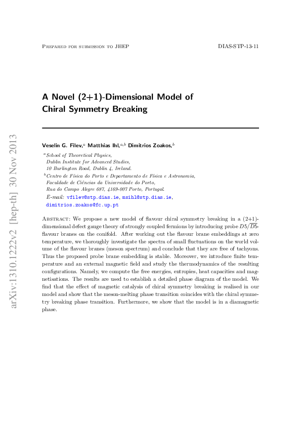 A novel (2+1)-dimensional model of chiral symmetry breaking
