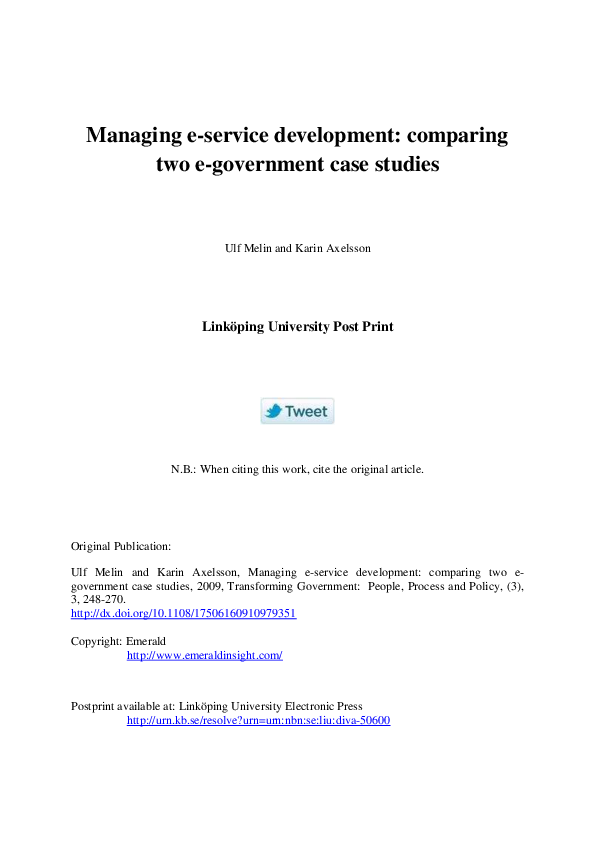 (PDF) Managing e-service development – comparing two e-government case ...