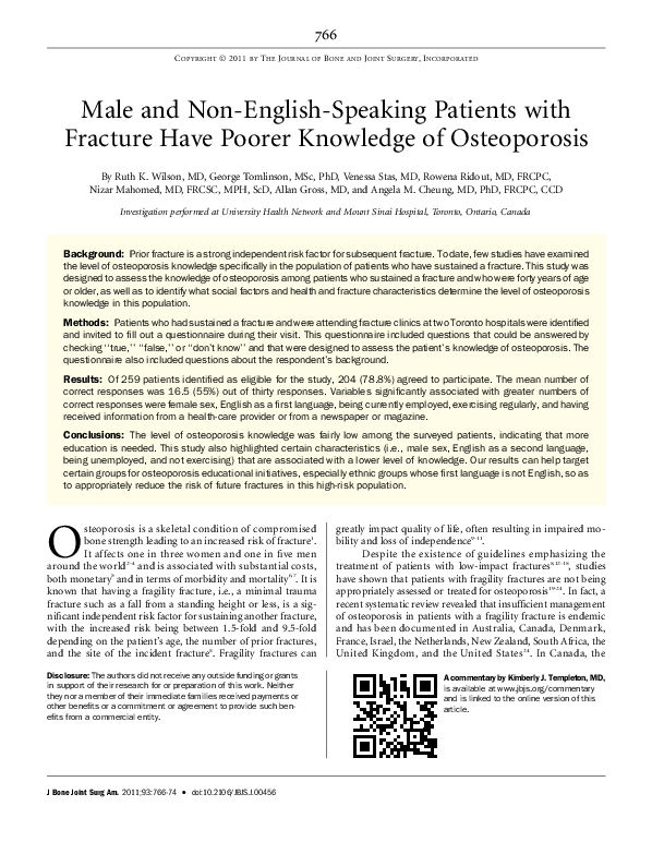 (PDF) Male and NonEnglishSpeaking Patients with Fracture Have Poorer