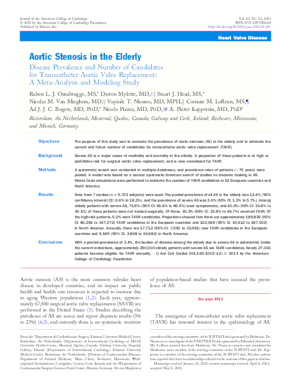 (PDF) Aortic Stenosis in the Elderly