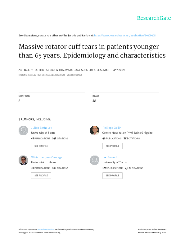 (PDF) Massive rotator cuff tears in patients younger than 65 years