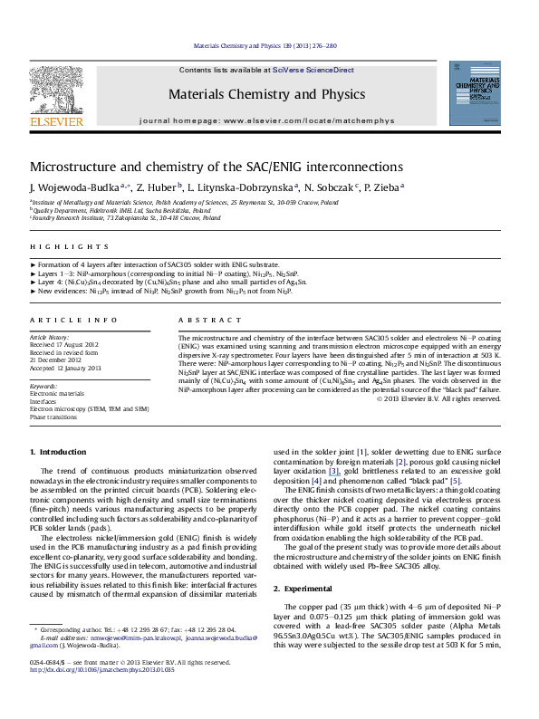 (PDF) Microstructure and chemistry of the SAC/ENIG interconnections