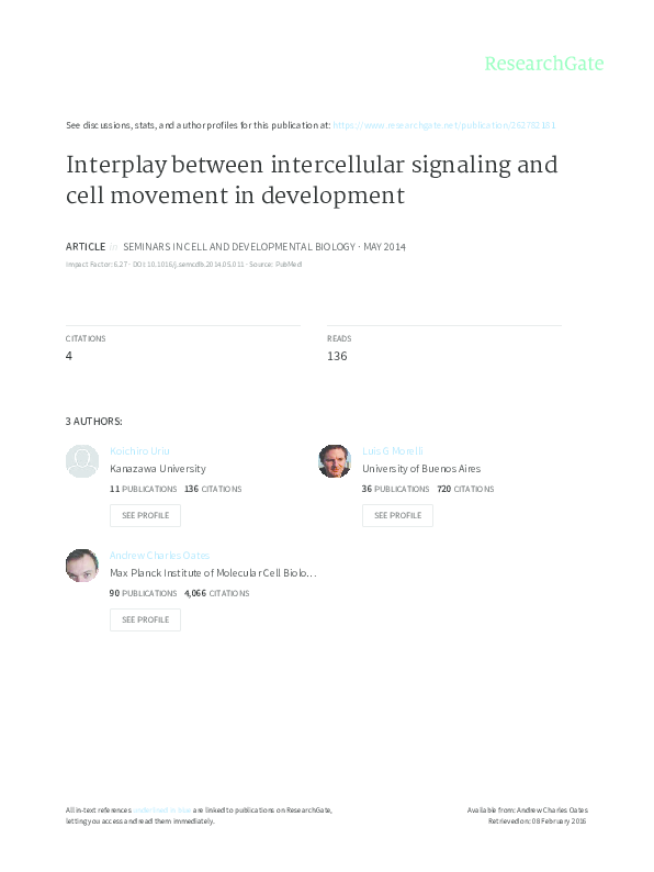 (PDF) Interplay between intercellular signaling and cell movement in ...