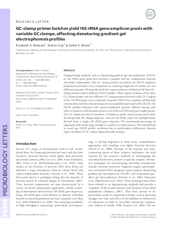 (PDF) GCclamp primer batches yield 16S rRNA gene amplicon pools with