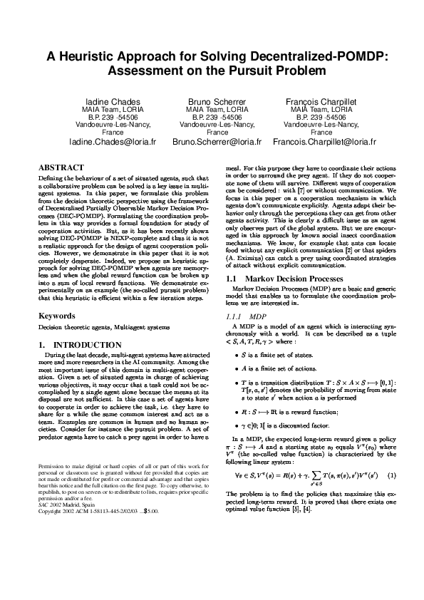 (PDF) A heuristic approach for solving decentralized-POMDP
