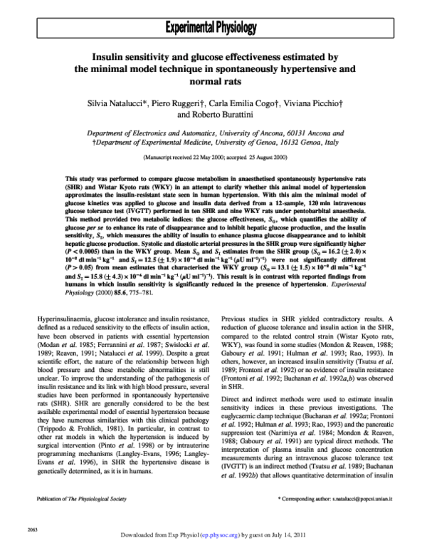 (PDF) Insulin sensitivity and glucose effectiveness: minimal model ...