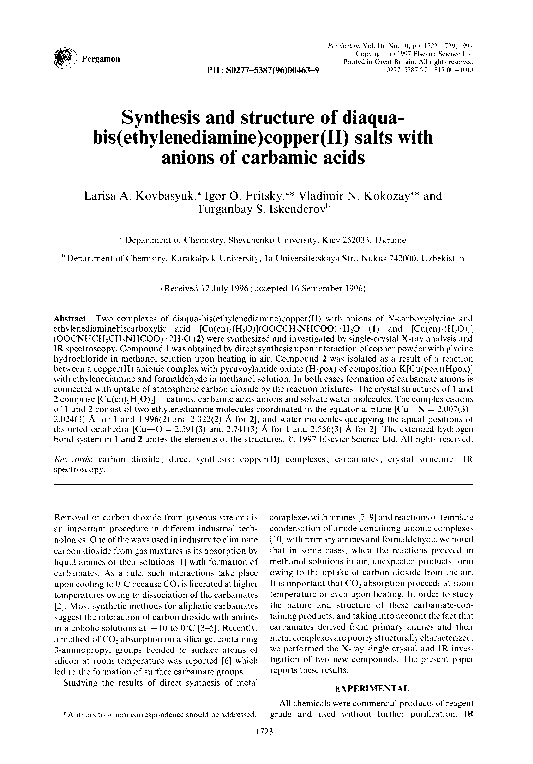 (PDF) Synthesis and structure of diaquabis(ethylenediamine)copper(II