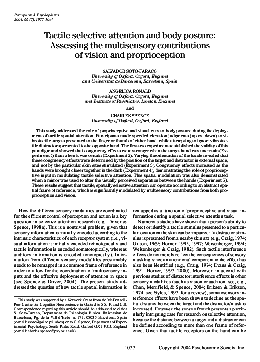 (PDF) Tactile selective attention and body posture: Assessing the ...