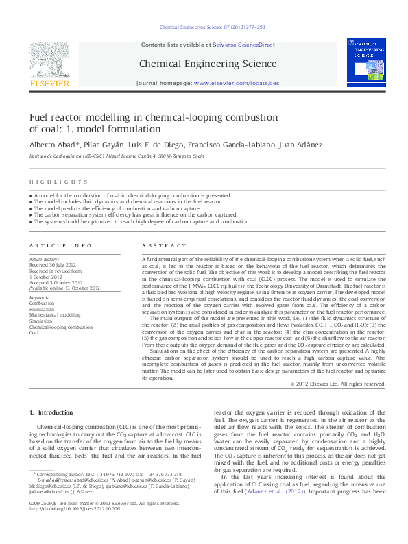 (PDF) Fuel reactor modelling in chemical-looping combustion of coal: 2 ...