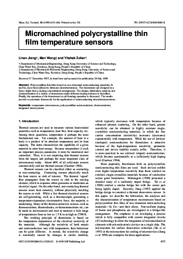 (PDF) Micromachined polycrystalline thin film temperature sensors
