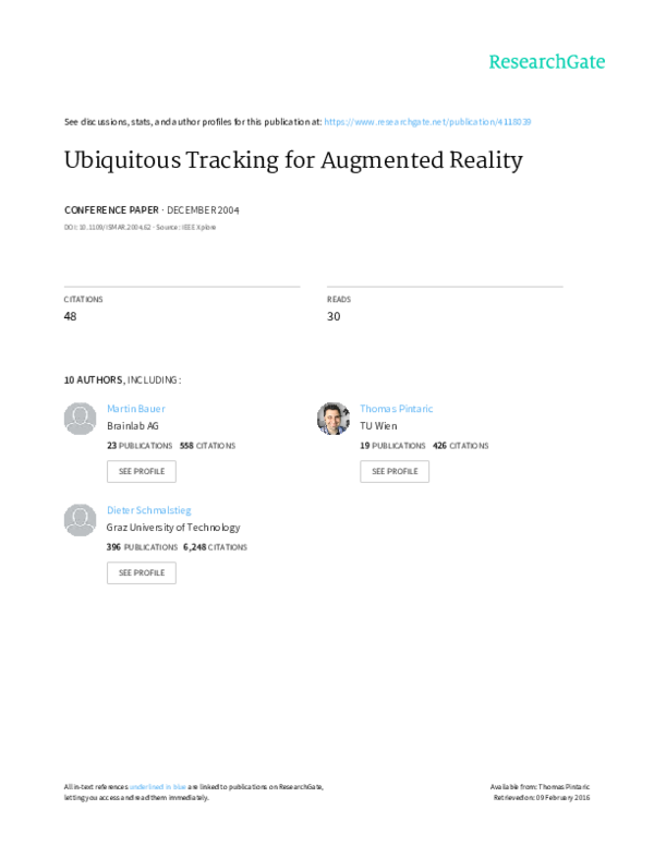 (PDF) Ubiquitous Tracking for Augmented Reality