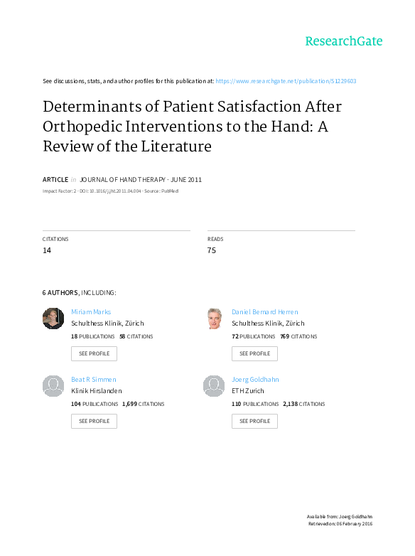 (PDF) Determinants of Patient Satisfaction After Orthopedic ...