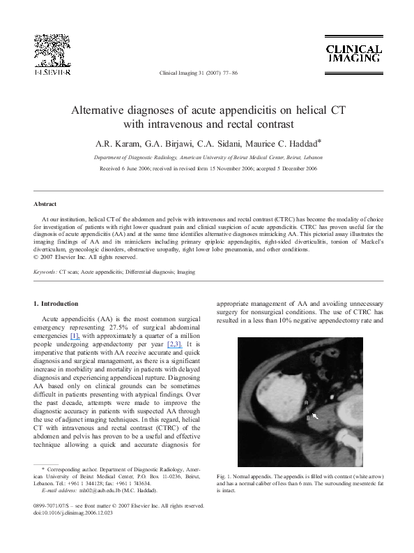 (PDF) Alternative diagnoses of acute appendicitis on helical CT with ...