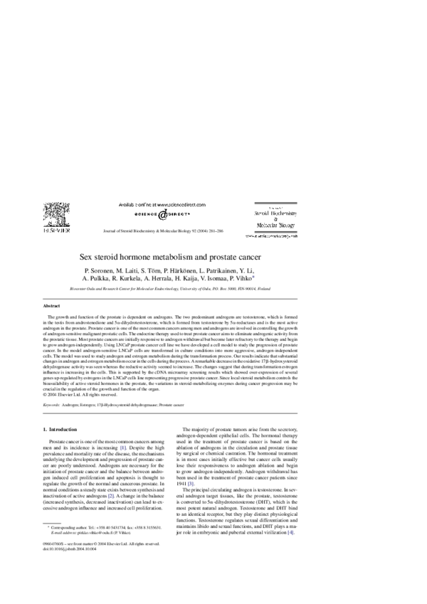 (PDF) Sex steroid hormone metabolism and prostate cancer