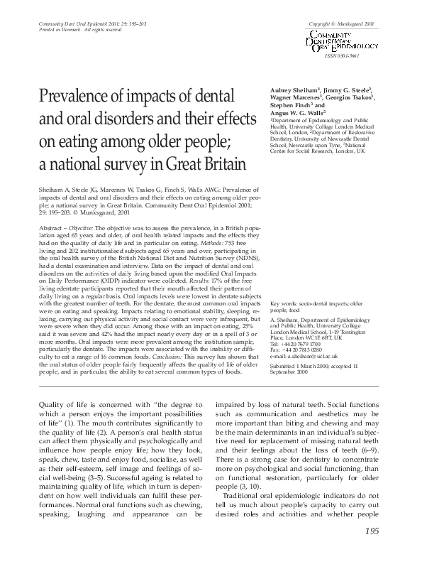 (PDF) Prevalence of impacts of dental and oral disorders and their ...