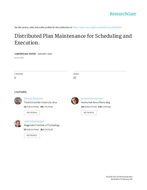 (PDF) Distributed Plan Maintenance for Scheduling and Execution