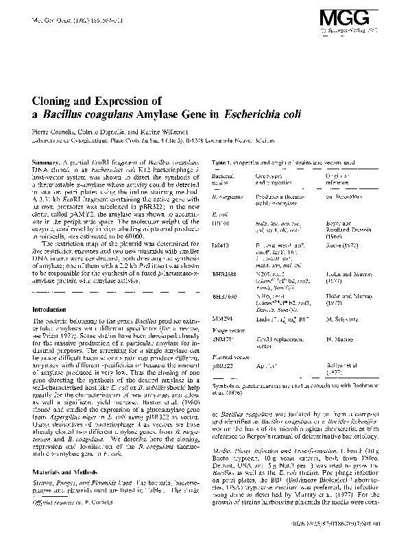 (PDF) Cloning and expression of a Bacillus coagulans amylase gene in ...