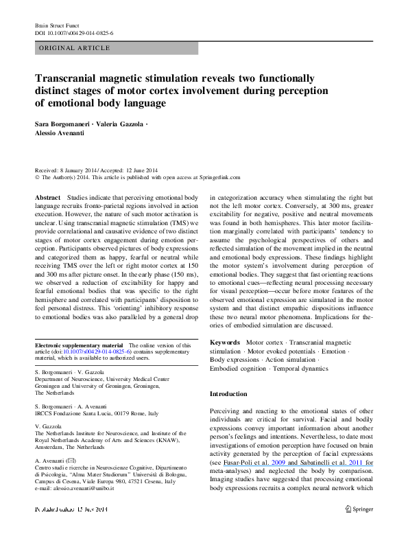 (PDF) Transcranial Magnetic Stimulation Reveals Two Cortical Pathways ...