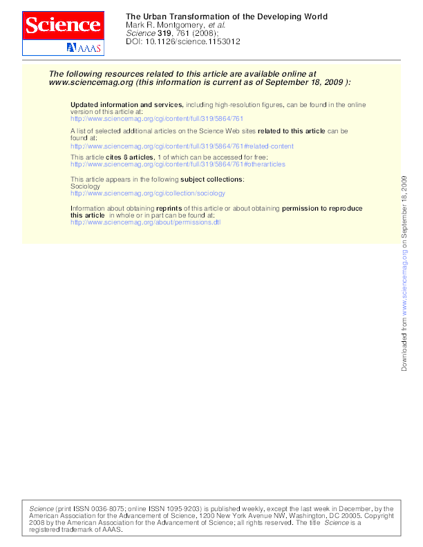 THE URBAN TRANSFORMATION OF THE DEVELOPING WORLD intelligence overview