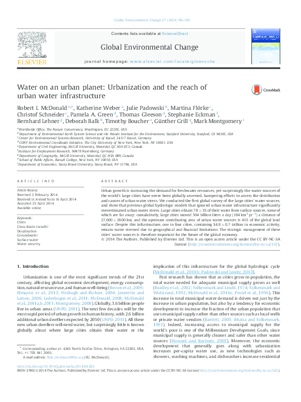 (PDF) Water on an urban planet: Urbanization and the reach of urban ...