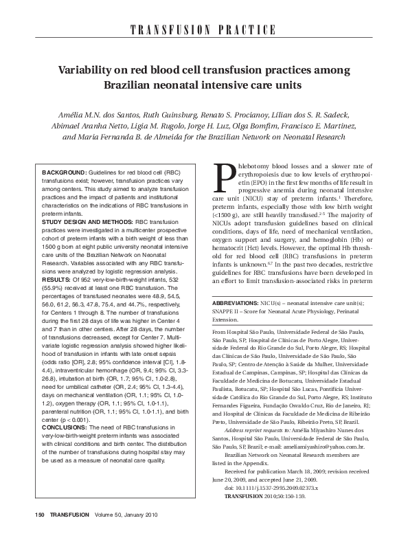 (PDF) Variability on red blood cell transfusion practices among ...
