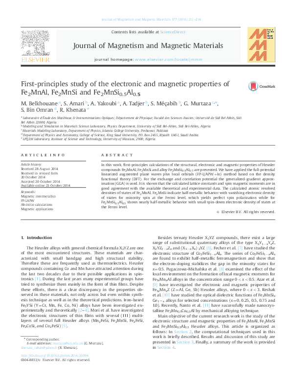 (PDF) First principles study of the electronic and magnetic properties ...