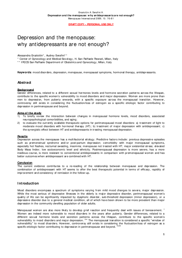 (PDF) Depression and the menopause why antidepressants are not enough
