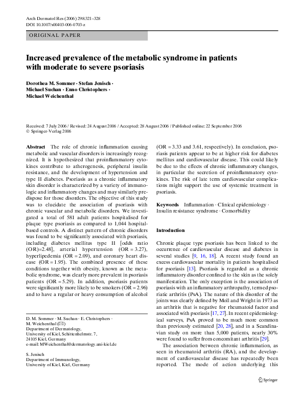 (PDF) Increased prevalence of the metabolic syndrome in patients with ...