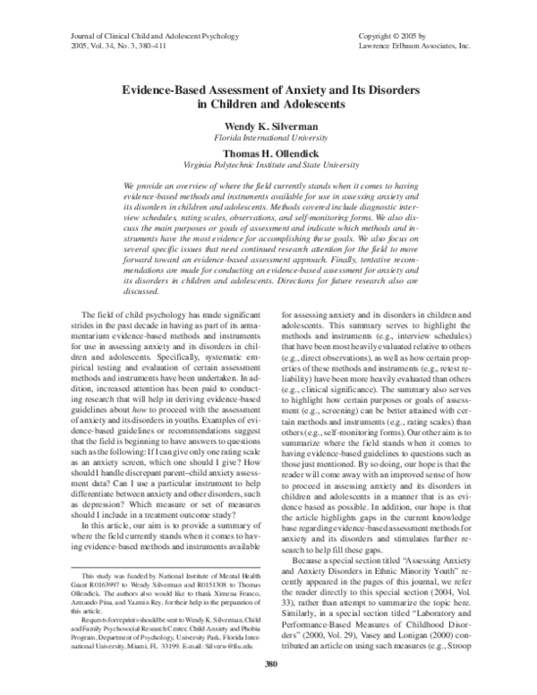 (PDF) Evidence-Based Assessment of Anxiety and Its Disorders in ...