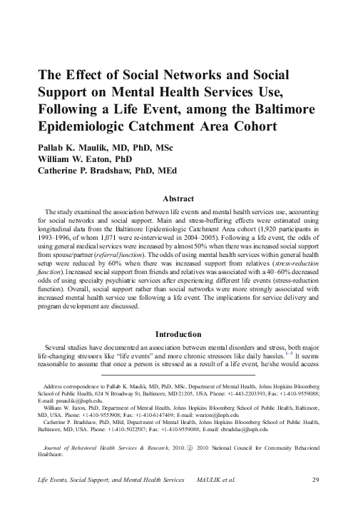 (PDF) The Effect of Social Networks and Social Support on Mental Health ...