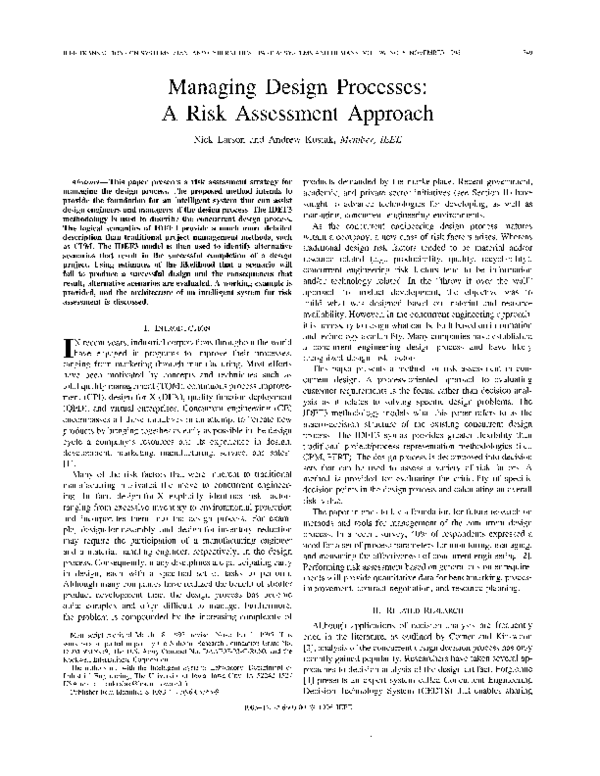 (PDF) Managing design processes: a risk assessment approach