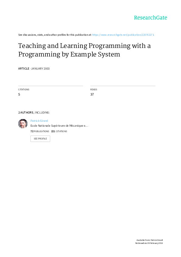 (PDF) Teaching and Learning Programming with a Programming by Example ...
