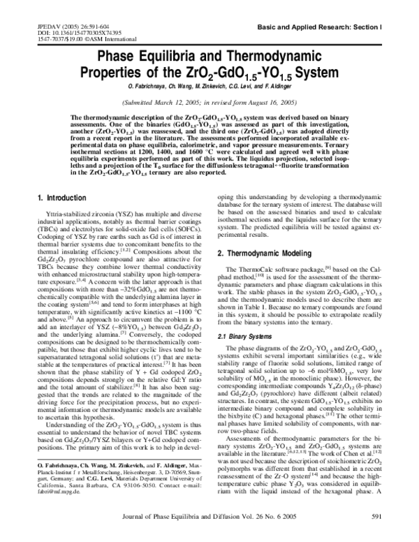 (PDF) Phase equilibria and thermodynamic properties of the ZrO 2 GdO 1. ...