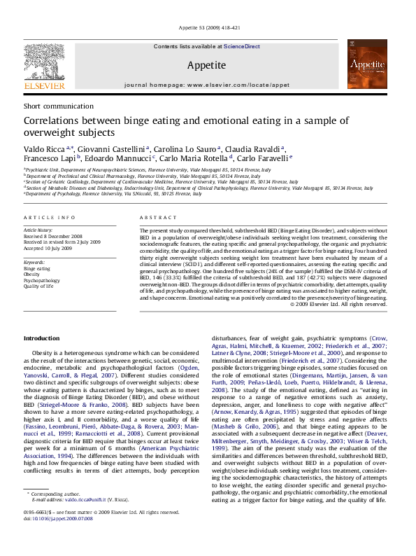 (PDF) Correlations between binge eating and emotional eating in a ...