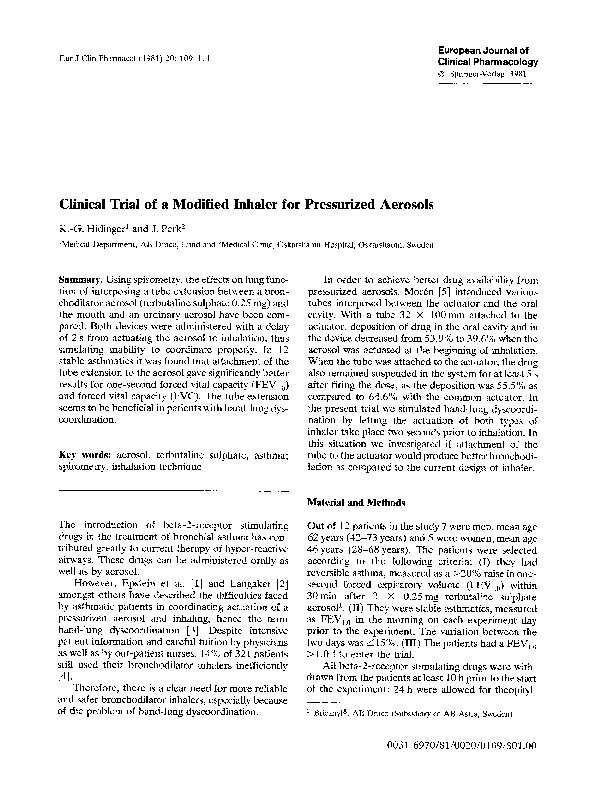 (PDF) Clinical trial of a modified inhaler for pressurized aerosols