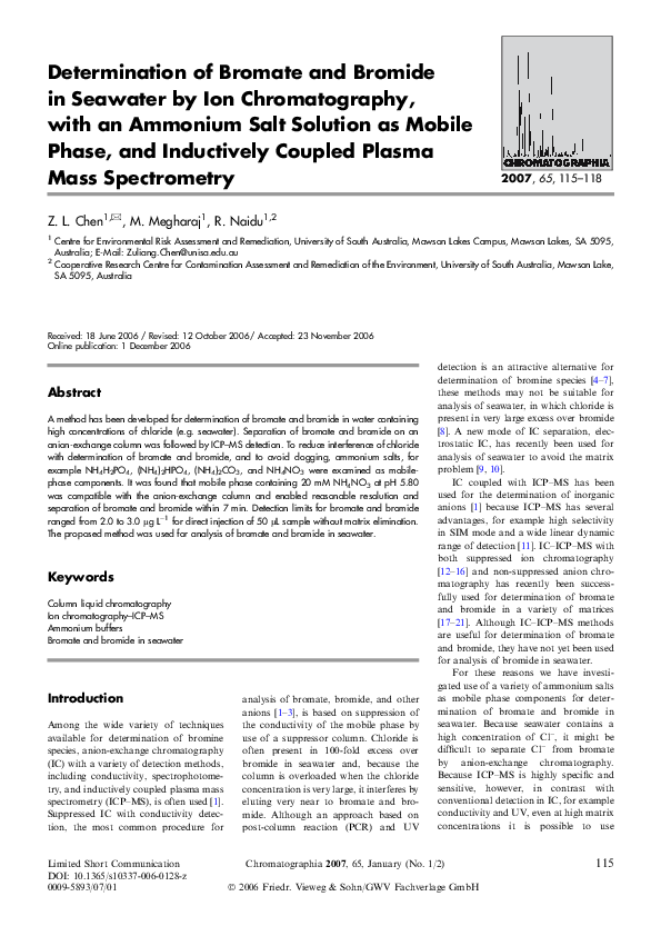 (PDF) Determination of Bromate and Bromide in Seawater by Ion