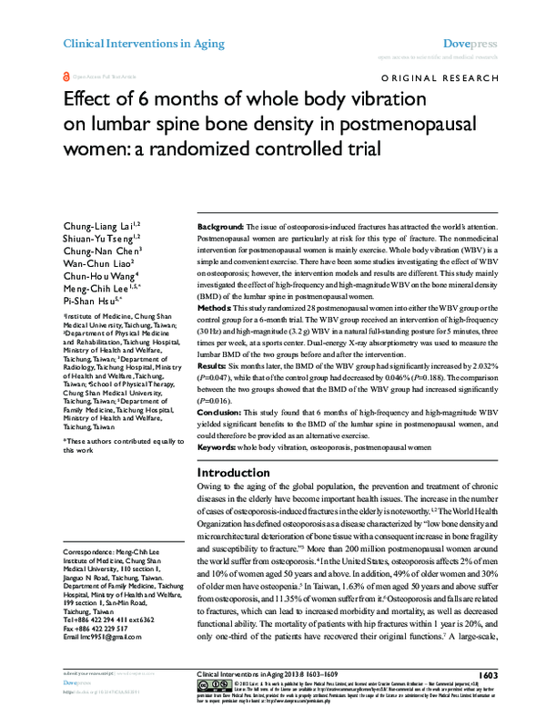 (PDF) Effect of 6 months of whole body vibration on lumbar spine bone ...