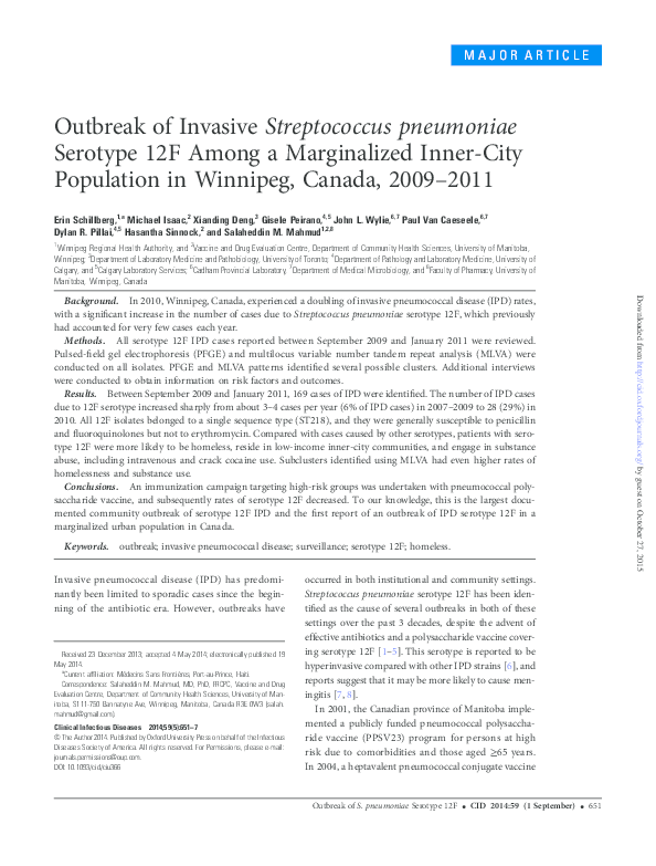 (PDF) Outbreak of invasive Streptococcus pneumoniae serotype 12F among ...