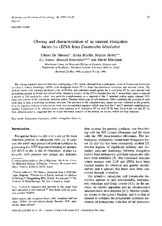 (PDF) Cloning and characterization of an unusual elongation factor-1α ...